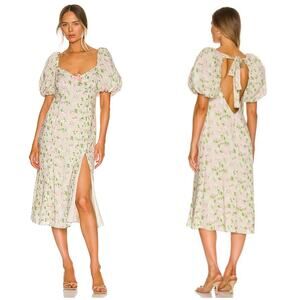 Revolve LPA Hartley Midi Dress Size Medium Floral Puff Sleeve Coquette Feminine
